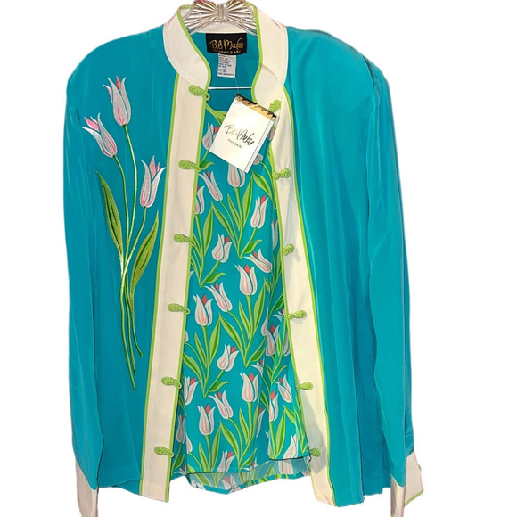 Bob Mackie Jackets & Blazers - NWT VTG Bob Mackie 2 Piece Set Tulip Floral Silk Tank Top With Blazer Size Small
